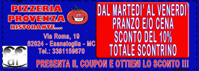 Coupon PIZZERIA PROVENZA ESANATOGLIA